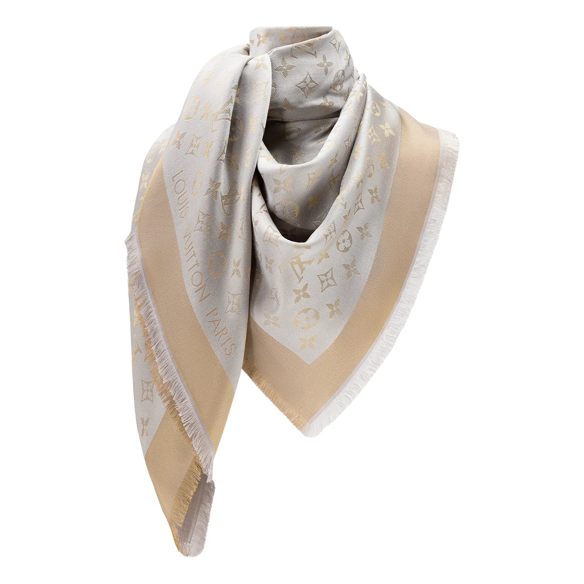 Detailed View of Louis Vuitton Monogram Shine Greige Shawl M75121